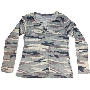 Camouflage Shirt Henley Long Sleeve Thermal Waffle Top Size Womens Large New